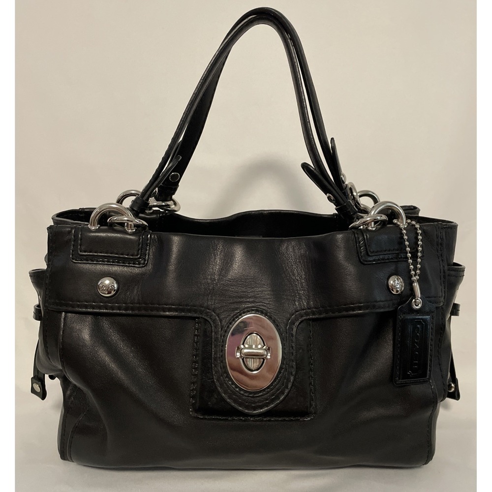 COACH Turnlock Peyton Carryall Handbag Bag Purse Black Leather Tote Authentic